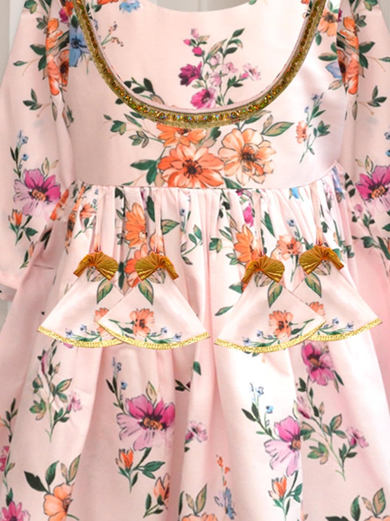 A.T.U.N. (ALL THINGS UBER NICE) A.T.U.N. Girls Ethnic Wear Sharara | Floral White and Pink Printed Kurta with Sharara Set for Girls - Image 5