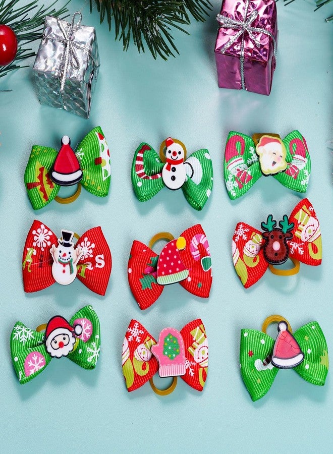 تونج كلاود مجموعة تونغ كلاود من 20 قطعة من ربطات شعر الكلاب مع أربطة مطاطية - تصميمات عقدة فيونكة ورجل ثلج (أحمر وأخضر، بنمط عيد الميلاد) - Image 4