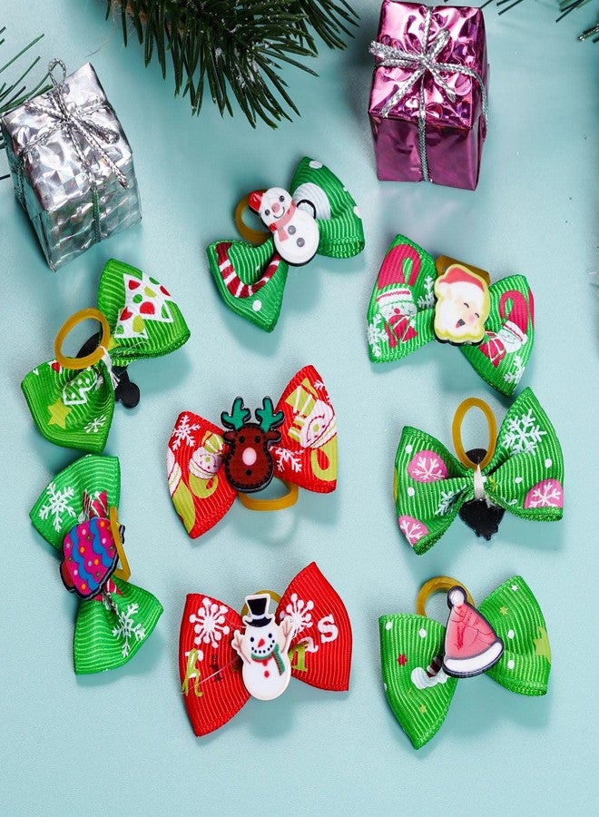 تونج كلاود مجموعة تونغ كلاود من 20 قطعة من ربطات شعر الكلاب مع أربطة مطاطية - تصميمات عقدة فيونكة ورجل ثلج (أحمر وأخضر، بنمط عيد الميلاد) - Image 5