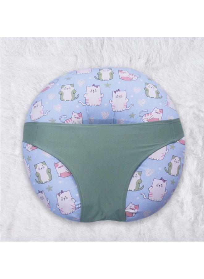 Kradyl Kroft 5In1 Baby Feeding Pillow With 100% Cotton Detachable Cover|With Belt&Baby Hoop|Breastfeeding Pillow|Nursing Pillow (Kitty Love) Green  - Image 1