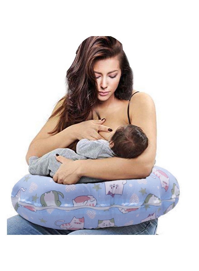 Kradyl Kroft 5In1 Baby Feeding Pillow With 100% Cotton Detachable Cover|With Belt&Baby Hoop|Breastfeeding Pillow|Nursing Pillow (Kitty Love) Green  - Image 2