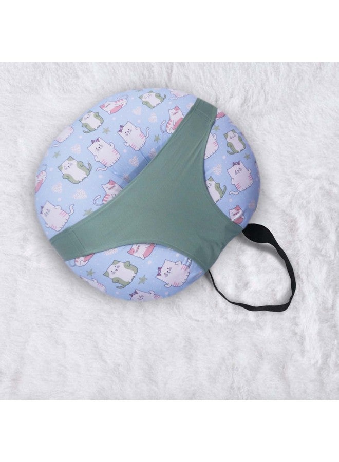Kradyl Kroft 5In1 Baby Feeding Pillow With 100% Cotton Detachable Cover|With Belt&Baby Hoop|Breastfeeding Pillow|Nursing Pillow (Kitty Love) Green  - Image 3