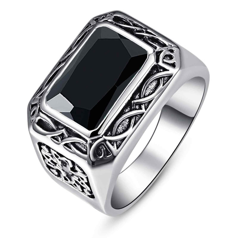 Yaresul Onyx Rings for Men Stainless Steel Mens Signet Ring Celtic Gemstone Mens Pinky Ring Vintage Wedding Band Gift for Husband, Father, Grandpa Size 10 - Image 1