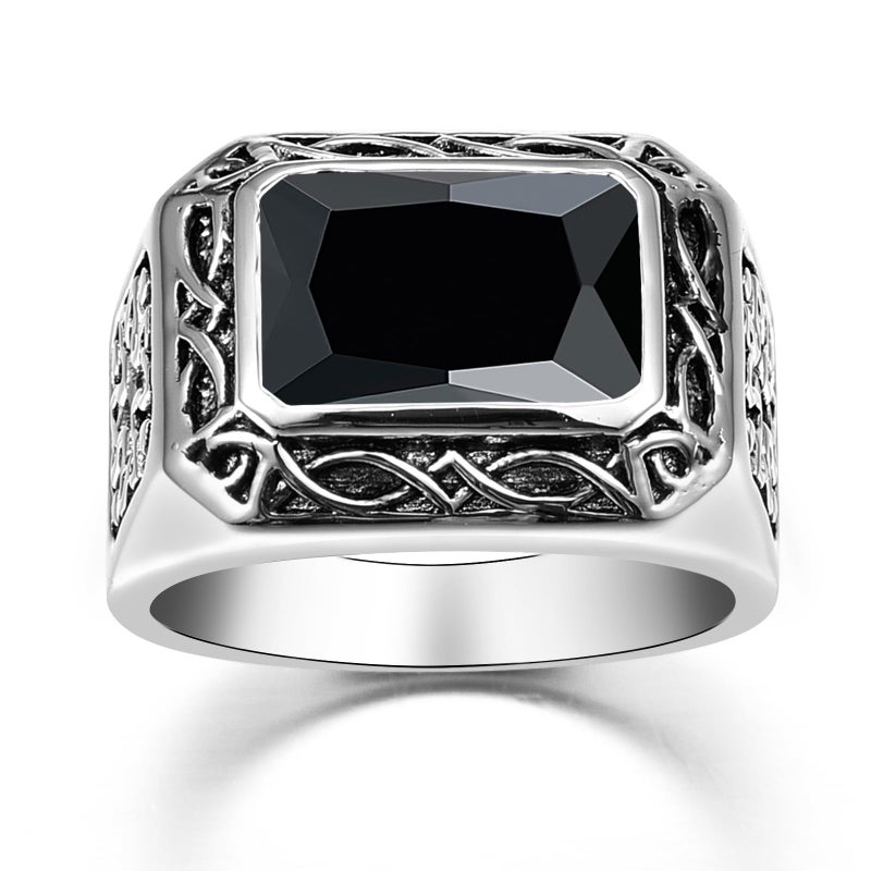 Yaresul Onyx Rings for Men Stainless Steel Mens Signet Ring Celtic Gemstone Mens Pinky Ring Vintage Wedding Band Gift for Husband, Father, Grandpa Size 10 - Image 2