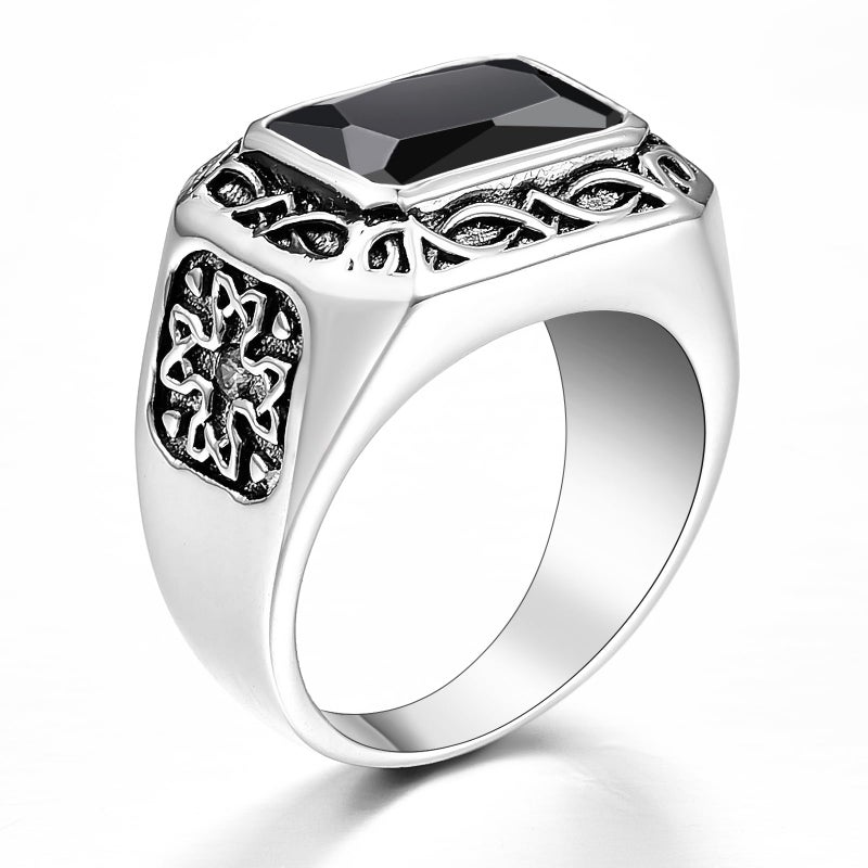 Yaresul Onyx Rings for Men Stainless Steel Mens Signet Ring Celtic Gemstone Mens Pinky Ring Vintage Wedding Band Gift for Husband, Father, Grandpa Size 10 - Image 3