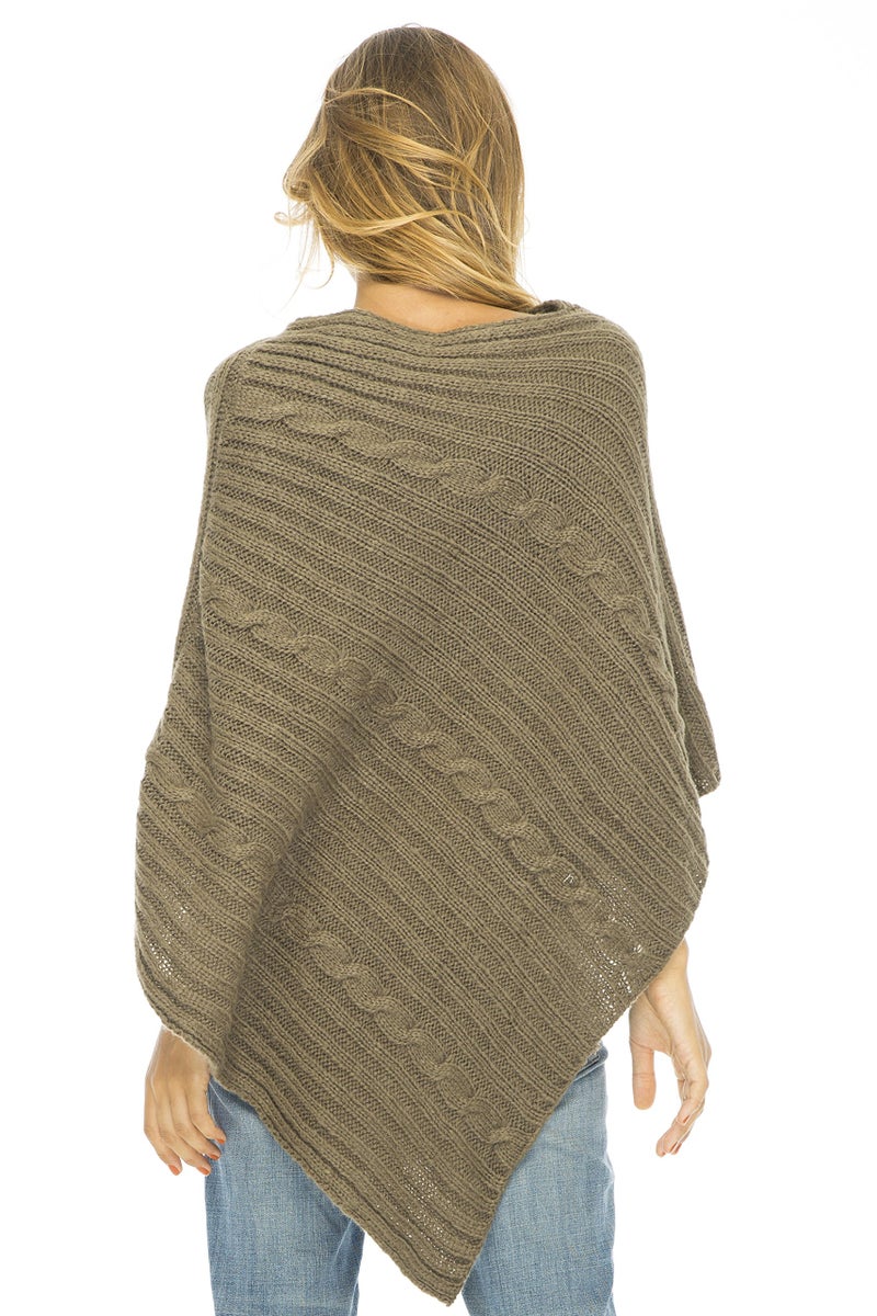 Back From Bali Olive Cable Knit Poncho Womens Sweater - Image 4
