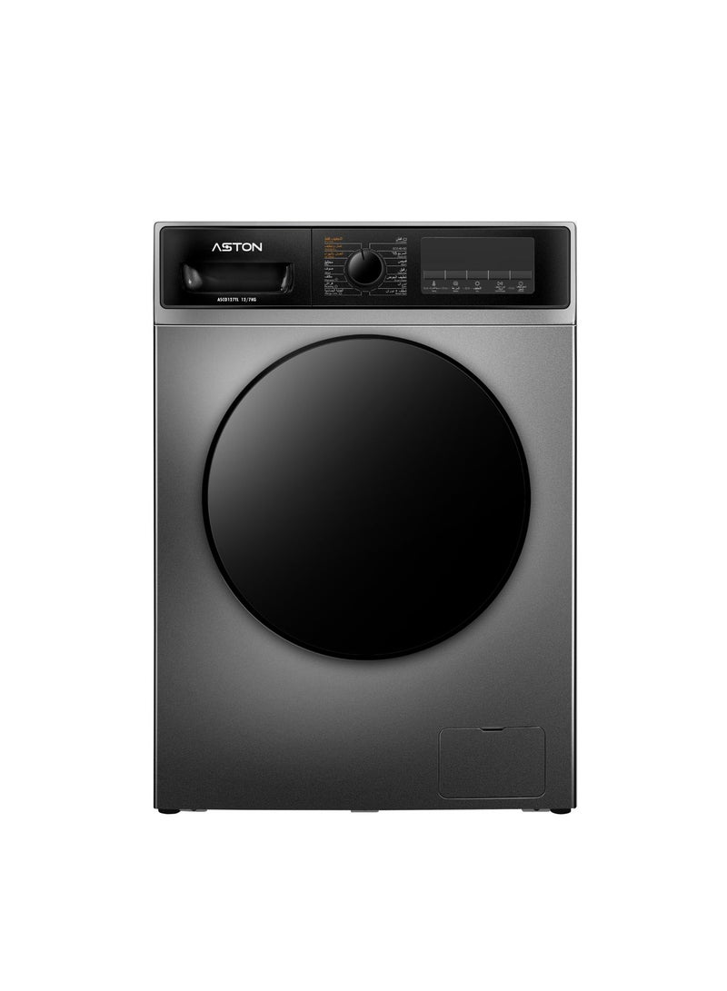 Aston Front Load Automatic Combo Washing Machine, 12/7 kg, 16 Programs, Inverter, Steam Cleaning,  Silver – ASCO127TL - Image 1
