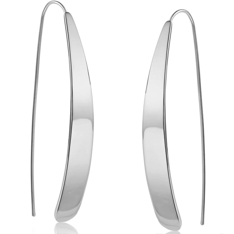 Humble Chic NY Silver Long Earrings for Women - 925 Sterling Silver Plated Threader Earrings for Women, Long Teardrop Dangly Tear Drop Dangle, Trendy Elegant Threaded Pull Through Jewelry - Image 1