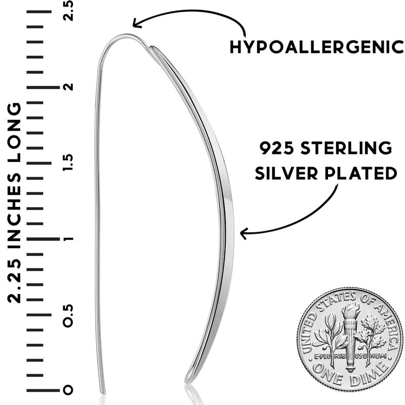 Humble Chic NY Silver Long Earrings for Women - 925 Sterling Silver Plated Threader Earrings for Women, Long Teardrop Dangly Tear Drop Dangle, Trendy Elegant Threaded Pull Through Jewelry - Image 3