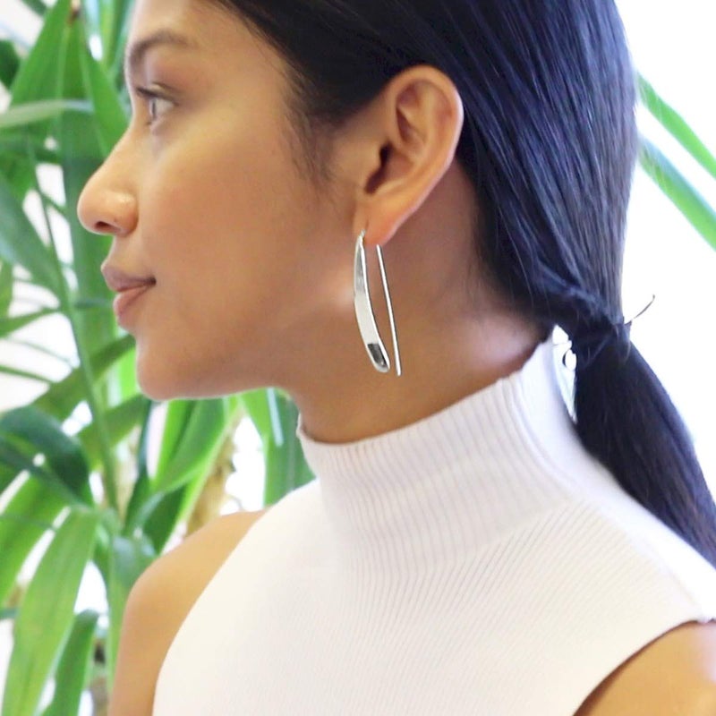 Humble Chic NY Silver Long Earrings for Women - 925 Sterling Silver Plated Threader Earrings for Women, Long Teardrop Dangly Tear Drop Dangle, Trendy Elegant Threaded Pull Through Jewelry - Image 5