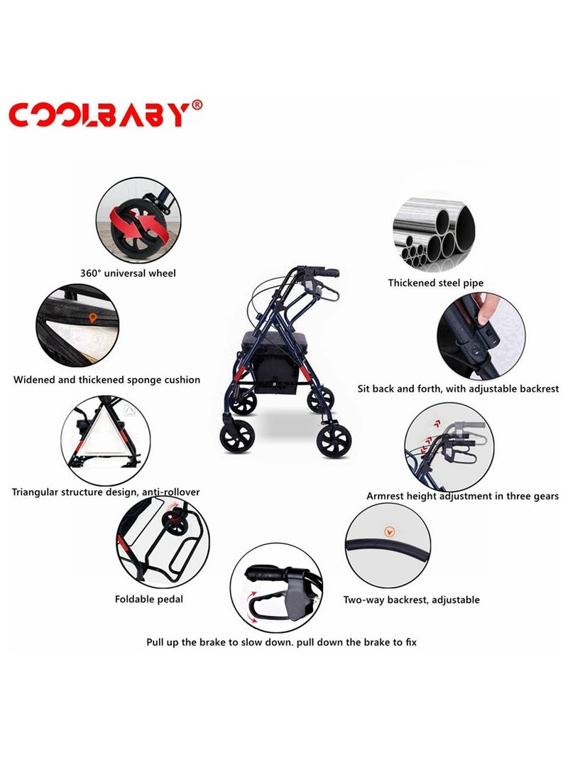 Cool Baby COOLBABY Walking Aid For The Elderly, Shopping And Grocery Shopping Cart For The Elderly, Can Sit And Foldable Cart, Light Adult Mobile Walking Aid For The Elderly - Image 4