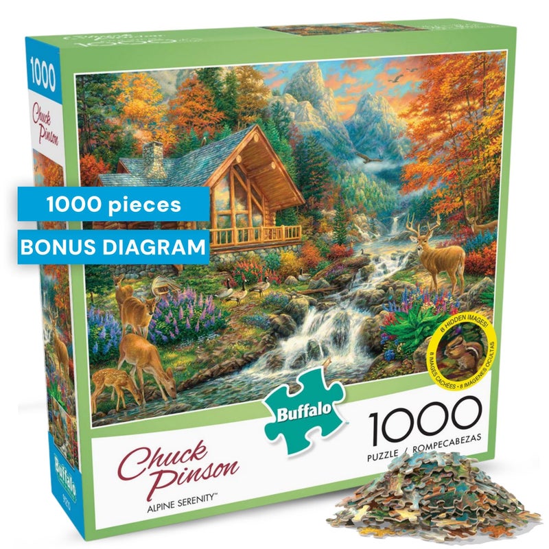 Buffalo Games - Alpine Serenity - Chuck Pinson - 1000 Piece Autumn Jigsaw Puzzle for Adults - Fall Mountain Cabin Scene - Challenging Puzzle for Game Nights - Finished Size 26.75 x 19.75 - Made in USA - Image 2