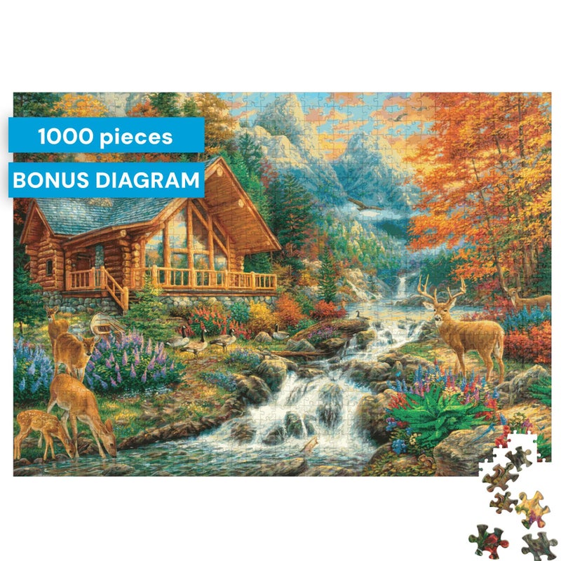 Buffalo Games - Alpine Serenity - Chuck Pinson - 1000 Piece Autumn Jigsaw Puzzle for Adults - Fall Mountain Cabin Scene - Challenging Puzzle for Game Nights - Finished Size 26.75 x 19.75 - Made in USA - Image 3