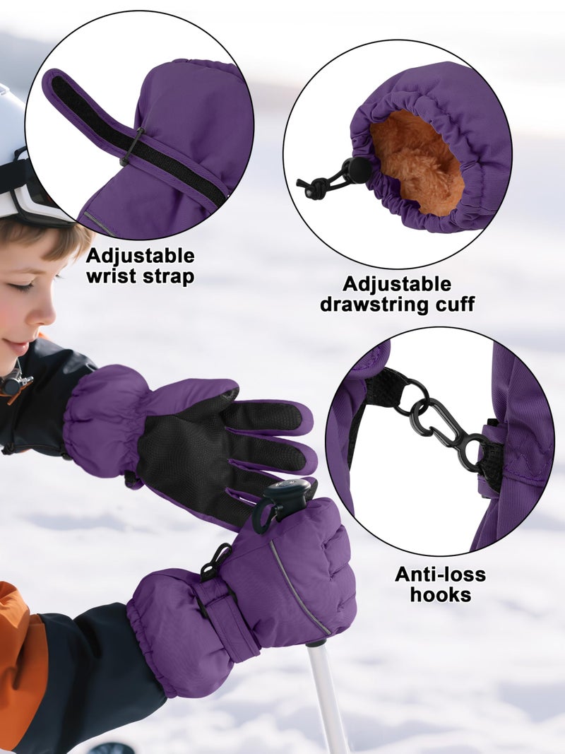 Cooraby 2 Pairs Kids Snow Ski Gloves Winter Waterproof Warm Gloves for Boys Girls Cold Weather Outdoor - Image 2