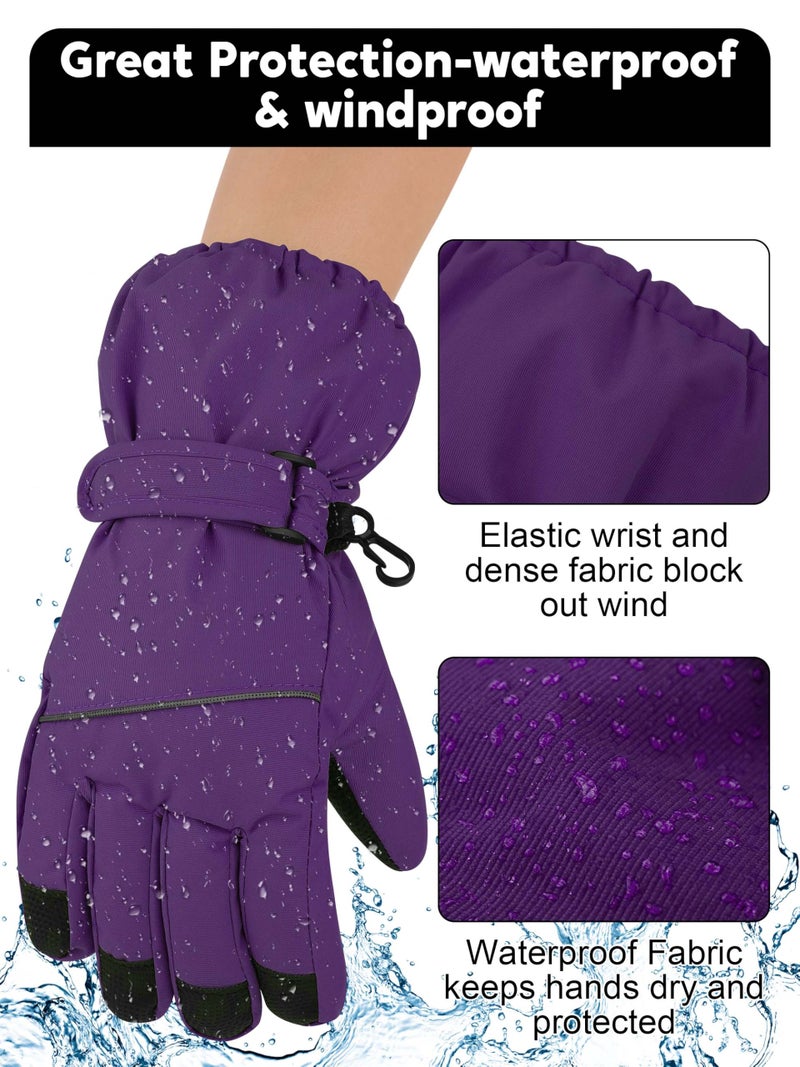 Cooraby 2 Pairs Kids Snow Ski Gloves Winter Waterproof Warm Gloves for Boys Girls Cold Weather Outdoor - Image 4