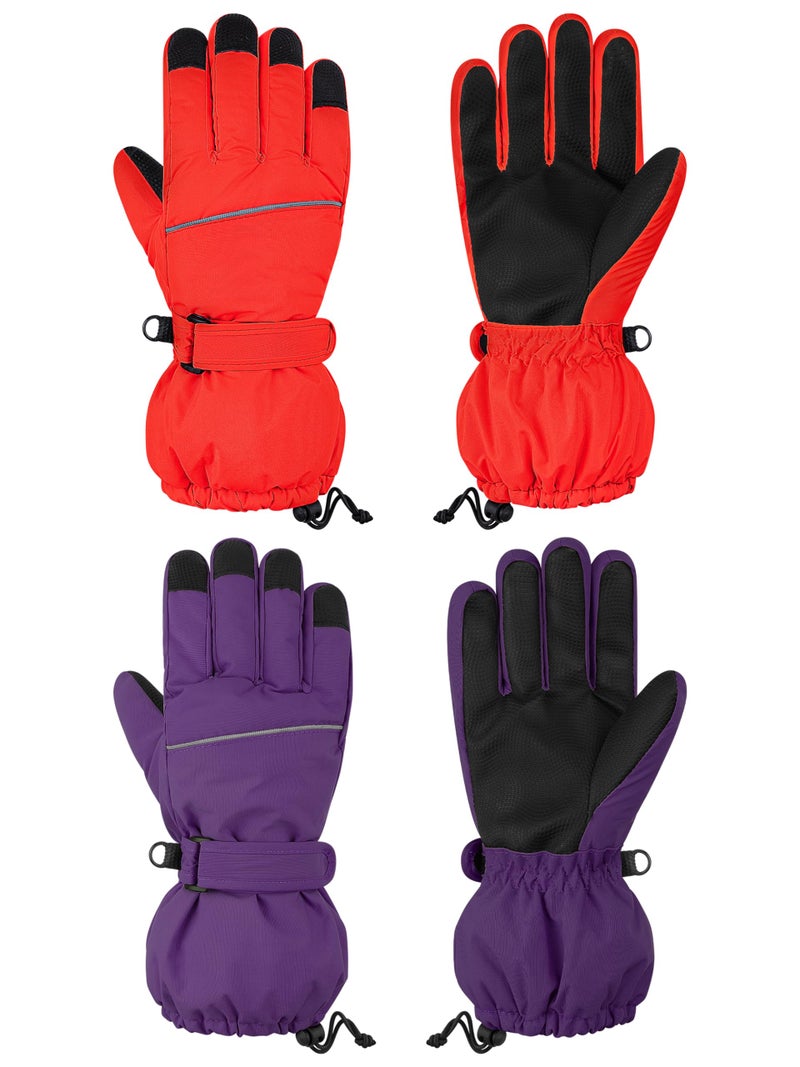 Cooraby 2 Pairs Kids Snow Ski Gloves Winter Waterproof Warm Gloves for Boys Girls Cold Weather Outdoor - Image 1