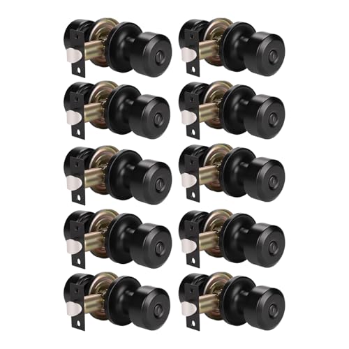 KNOBWELL 10 Pack Modern Privacy Door Knob, Black Interior Door Knob, Door Knob with Lock for Storeroom Bedroom Bathroom, Interior Door Use, Matte Black - Image 1