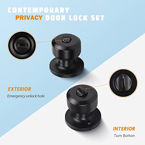 KNOBWELL 10 Pack Modern Privacy Door Knob, Black Interior Door Knob, Door Knob with Lock for Storeroom Bedroom Bathroom, Interior Door Use, Matte Black - Image 2