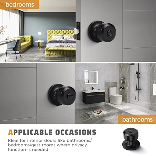 KNOBWELL 10 Pack Modern Privacy Door Knob, Black Interior Door Knob, Door Knob with Lock for Storeroom Bedroom Bathroom, Interior Door Use, Matte Black - Image 3