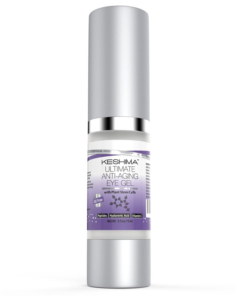 Keshima Eye Gel for Crows Feet Puffiness Sagging Skin Dark Circles and Wrinkles Cream with Plant Stem Cells Vitamin C Hyaluronic Acid Complex Peptides Aloe Green Tea Oil Free - Image 1