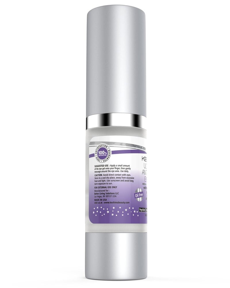 Keshima Eye Gel for Crows Feet Puffiness Sagging Skin Dark Circles and Wrinkles Cream with Plant Stem Cells Vitamin C Hyaluronic Acid Complex Peptides Aloe Green Tea Oil Free - Image 2