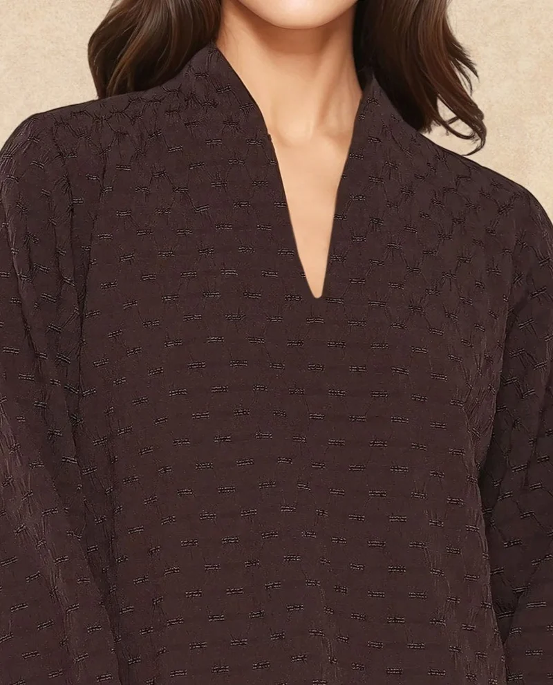 Rareism Rareism Women Bummo Brown Balloon Sleeve V-Neck Regular Fit Plain Top