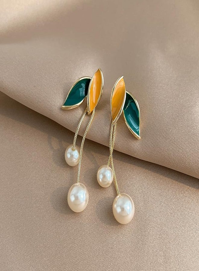 Meenaz Meenakari Long Chain Pearl Earrings Set for Women & Girls | Gold Drop Ear Rings | Stylish Earings Jewellery for Women | Valentine Gift for Girlfriend, Wife & Couple Aesthetic Office 243 - Image 3