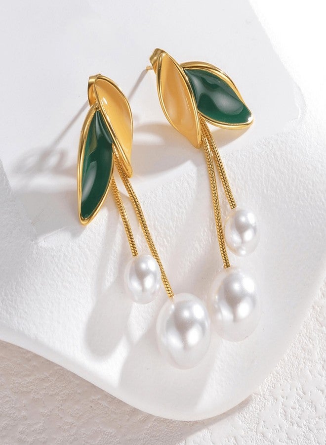 Meenaz Meenakari Long Chain Pearl Earrings Set for Women & Girls | Gold Drop Ear Rings | Stylish Earings Jewellery for Women | Valentine Gift for Girlfriend, Wife & Couple Aesthetic Office 243 - Image 5