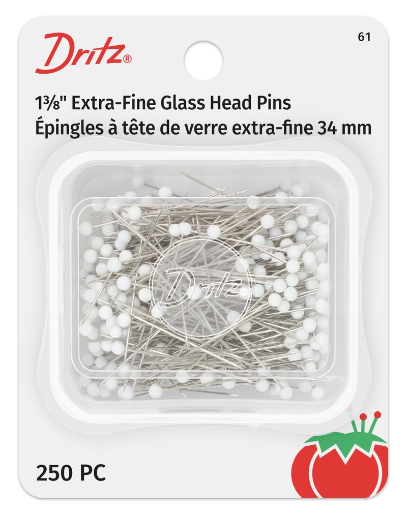 Dritz 61 Glass Head Pins, Extra Fine, 1-3/8-Inch (250-Count) , White - Image 1