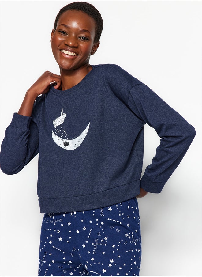 trendyol - Navy Blue Galaxy Printed Knitted Pajamas Set THMAW21PT0294 - Image 1