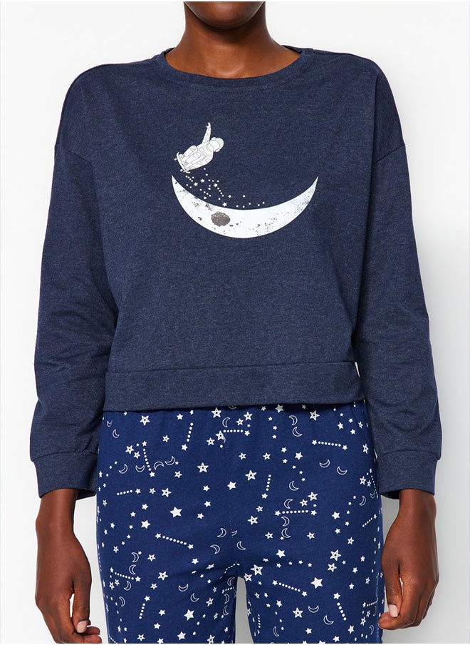 trendyol - Navy Blue Galaxy Printed Knitted Pajamas Set THMAW21PT0294 - Image 1