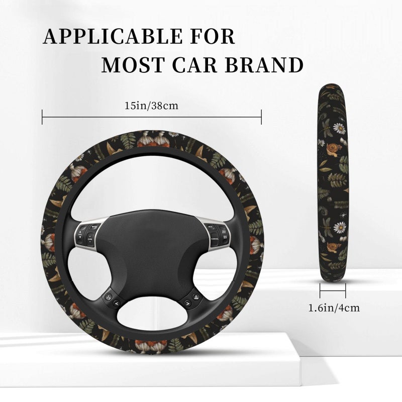 KARREAL Vintage Mushroom Dragonfly Flower Steering Wheel Cover, Non-Slip Breathable Neoprene Steering Wheel Covers, Women Car Accessories Universal 15 Inch Fit Auto, Suvs, Truck - Image 4