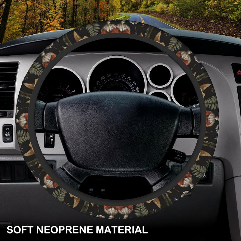 KARREAL Vintage Mushroom Dragonfly Flower Steering Wheel Cover, Non-Slip Breathable Neoprene Steering Wheel Covers, Women Car Accessories Universal 15 Inch Fit Auto, Suvs, Truck - Image 3