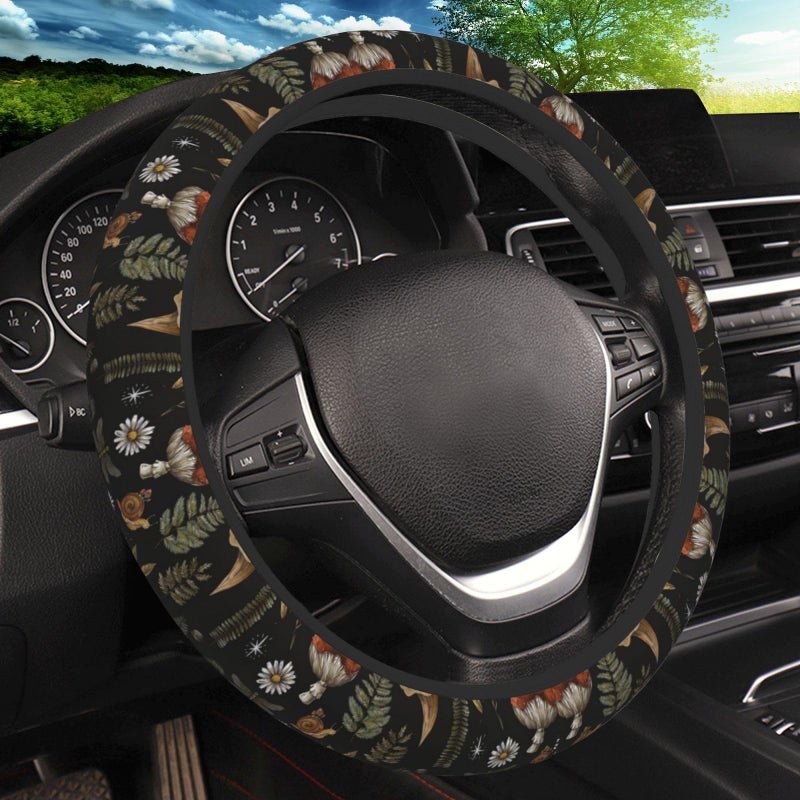 KARREAL Vintage Mushroom Dragonfly Flower Steering Wheel Cover, Non-Slip Breathable Neoprene Steering Wheel Covers, Women Car Accessories Universal 15 Inch Fit Auto, Suvs, Truck - Image 1
