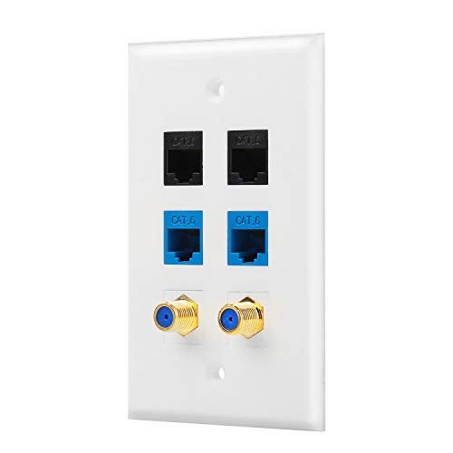 IBL-2 Port Gold-Plated Coaxial TV Cable F Type + 4 Port Cat6 Ethernet Female to Female Jack Wall Plate in White - Image 4