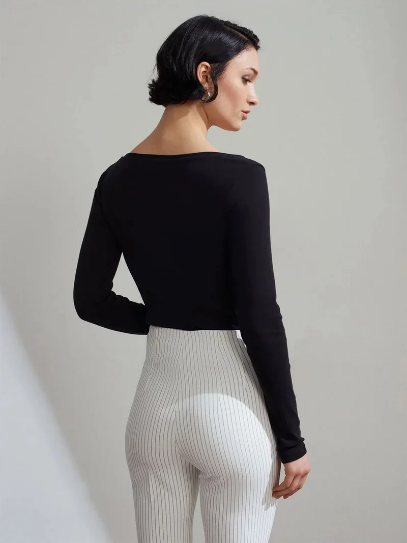 Dilvin DILVIN Slim Fit Cotton Long Sleeve Button Blouse