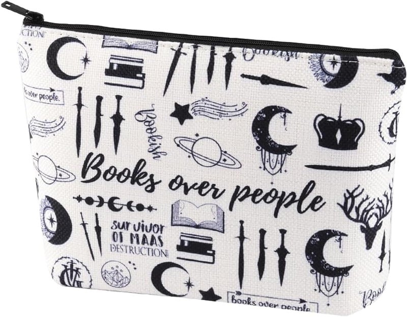 PXTIDY PXTIDY ACOTAR Cosmetic Bag Sarah J Maas Book Series Makeup Bag Books Over People Survival Kit Book Lover Zipper Travel Bag 