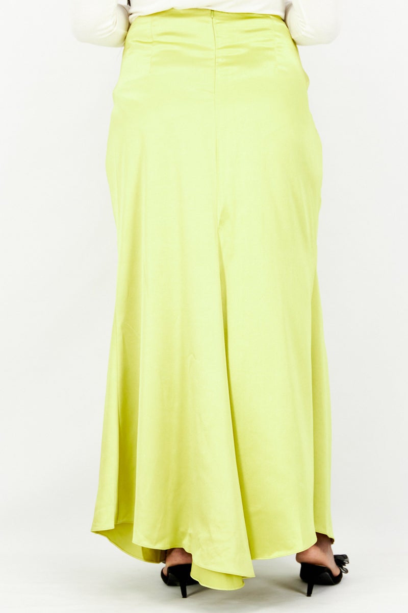 Yaura Women Plus Size Satin Maxi Skirt, Lime - Image 4