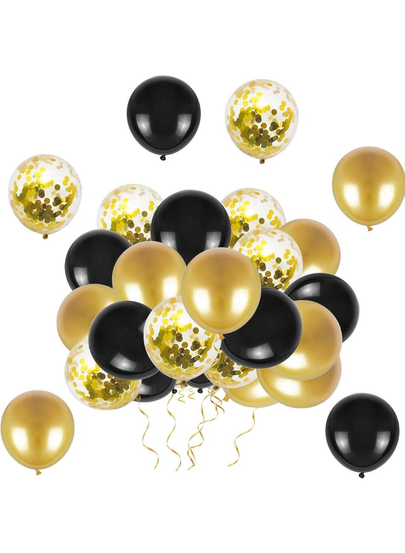 Black & Gold Balloons with Gold Confetti – 12-Inch Latex Party Balloons for Birthday, Baby Shower, Wedding, Engagement, New Year – Pack of 30pcs - Image 2