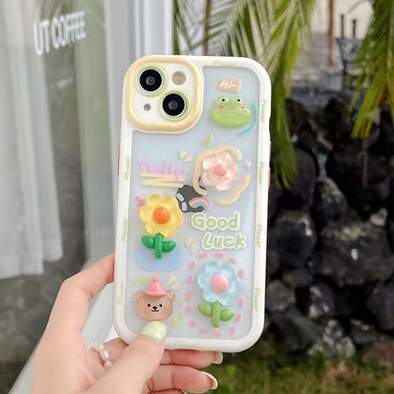 Jingle Cat Is Suitable for iPhone 14 Pro, Cute Cream Case, Cartoon Anti-Fall Hard Case, Apple 17 Flower Phone Case - Image 5