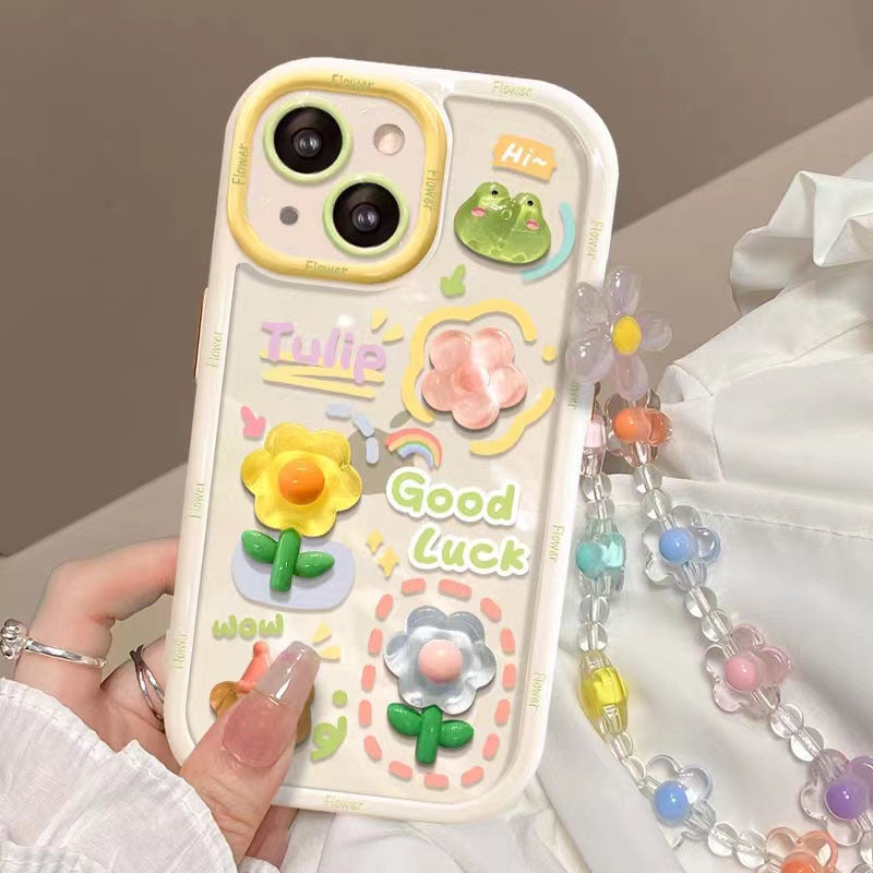 Jingle Cat Is Suitable for iPhone 14 Pro, Cute Cream Case, Cartoon Anti-Fall Hard Case, Apple 17 Flower Phone Case - Image 3
