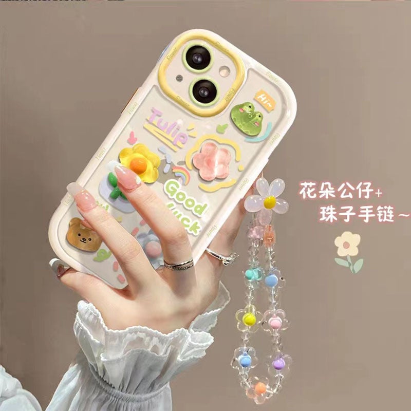 Jingle Cat Is Suitable for iPhone 14 Pro, Cute Cream Case, Cartoon Anti-Fall Hard Case, Apple 17 Flower Phone Case - Image 1