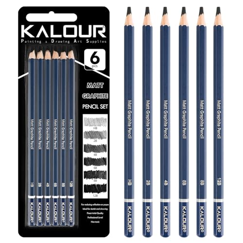 KALOUR PDAS Professional Drawing Pencils for Sketching - 6 pcs Matte Graphite Art Pencil Set (HB to 12B) for Shading, Beginners & Pro Artists - Image 1