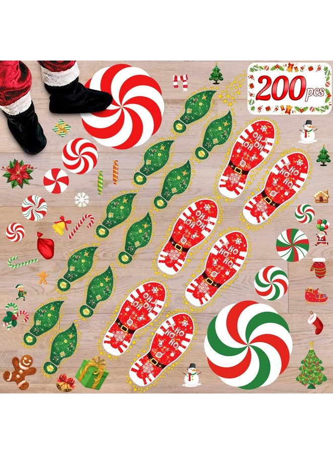 luck sea 200Pcs Christmas Peppermint Floor Clings Footprints Decorations - Santa Claus/Elf/Candy/Snowman Decals Xmas Party Decor Supplies - Image 1