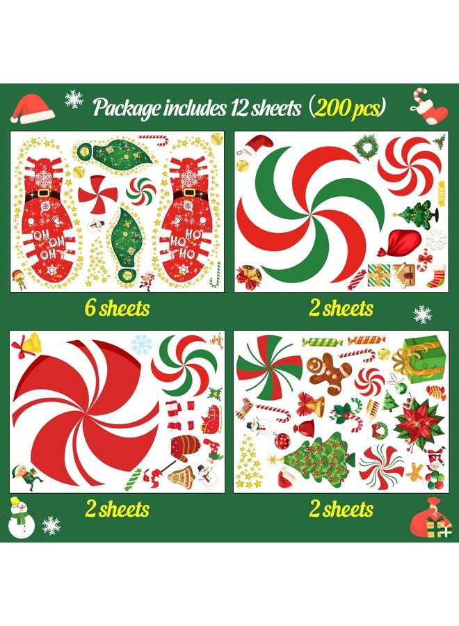 luck sea 200Pcs Christmas Peppermint Floor Clings Footprints Decorations - Santa Claus/Elf/Candy/Snowman Decals Xmas Party Decor Supplies - Image 3