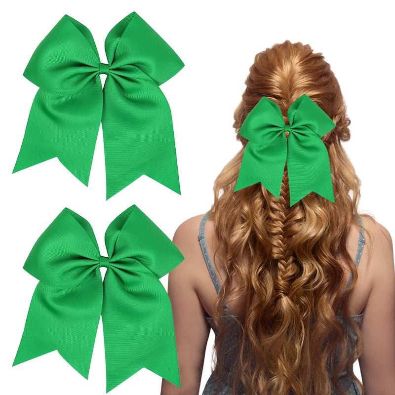 Totelux Hair Tie 2 Pcs Green Bows Hair Ribbon Ties for Women Toddler Teen Girls Cheerleaders Sport Party Favor Large 8 Bow Hair Accessories One Size Fit All Multiuse
