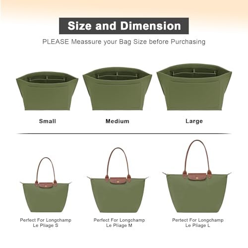 LOUKAYCCI Purse Organizer Insert for Longchamp Le Pliage M Handbag Insert Felt Long Champ Tote Bag Organizer Insert with Cup (Green, Medium) - Image 4