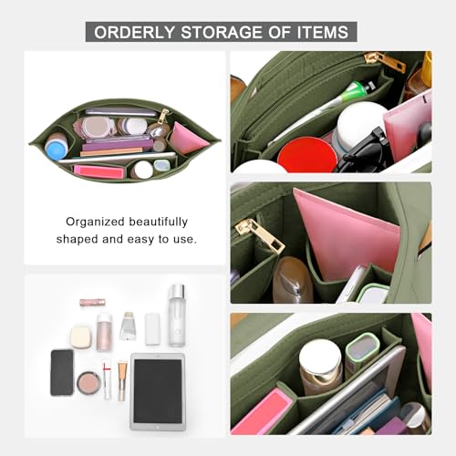 LOUKAYCCI Purse Organizer Insert for Longchamp Le Pliage M Handbag Insert Felt Long Champ Tote Bag Organizer Insert with Cup (Green, Medium) - Image 5