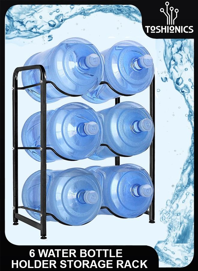 توشيونيكس 6 زجاجات تخزين 3 طبقات من الكربون المقوى رف فولاذي شديد التحمل 5 جالون ، حامل إبريق من قصب الماء ، رف منظم ومبرد للمنزل والمطبخ والمكتب والمطعم ورفوف حامل الصالة الرياضية - Image 1