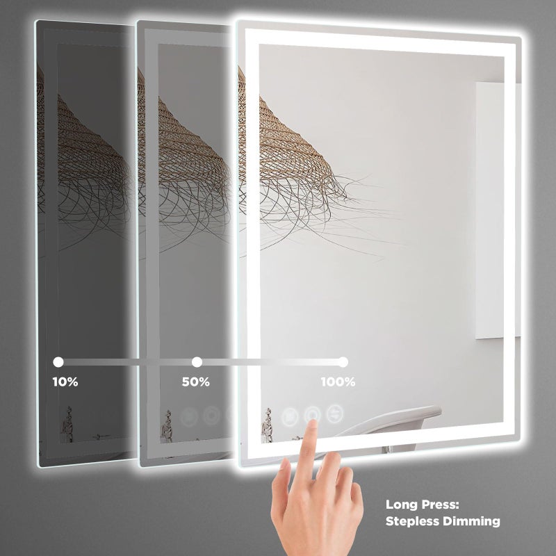 Memobarco LED Mirror for Bathroom 20"x 28" with Frontlit and Backlit, Anti-Fog Mirror with Lights, Stepless 3 Colors Temperature & Dimmable Bathroom Mirror, Memory Tempered Glass Mirror for Bathroom - Image 5